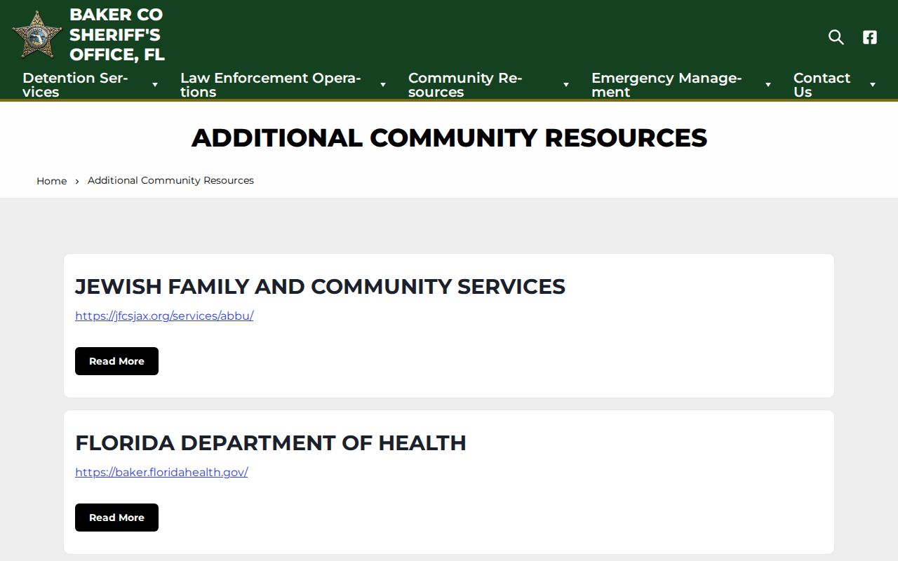 Baker County Detention Center release community resource links