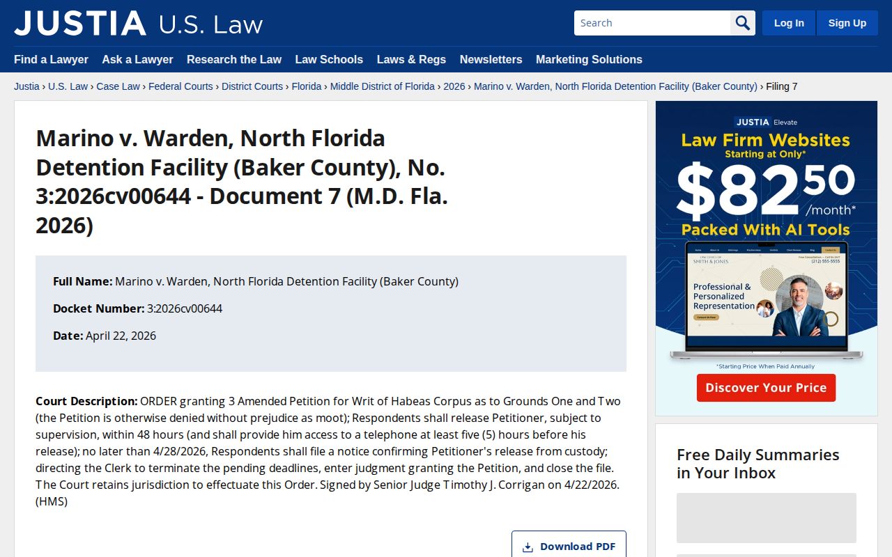 North Florida Detention Facility release record name and address filing