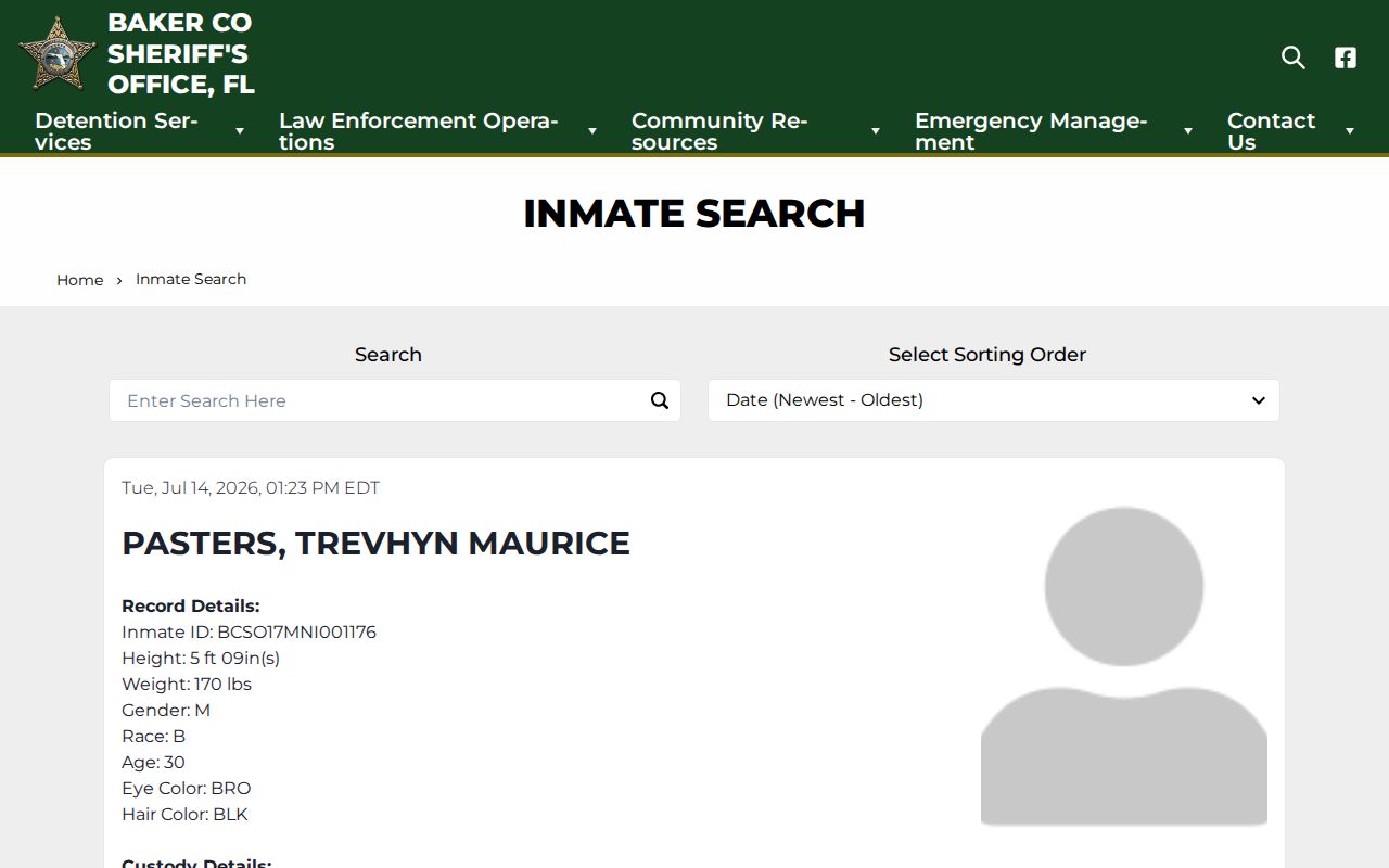 Baker County current roster used during a daily release check