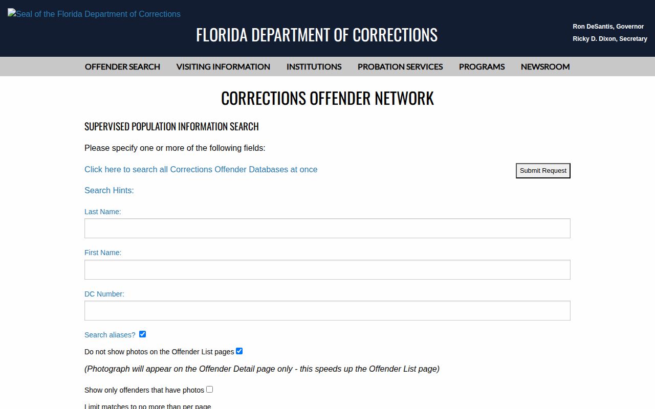 Baker County parole and probation FDC supervision search