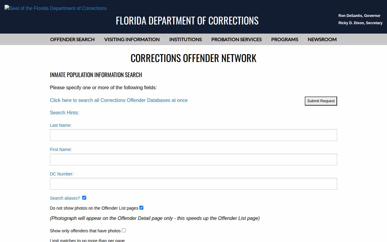 Baker County inmate release date in the FDC active Population search
