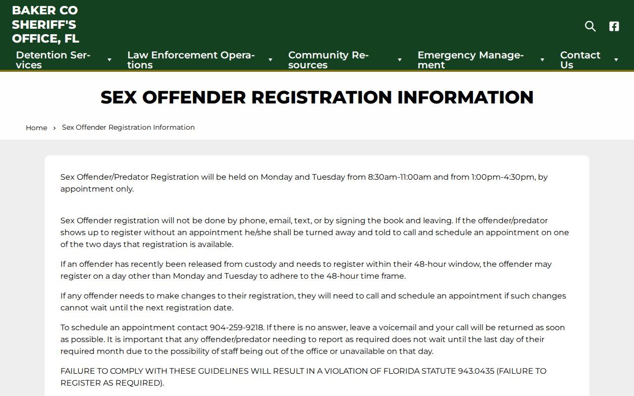 Baker County post-release registration information used with a VINELink release check