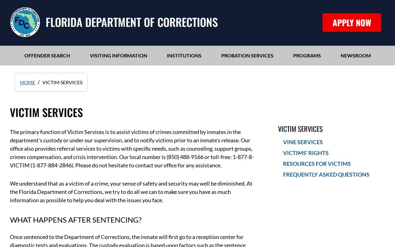 Florida Department of Corrections notification path for Baker County release checks